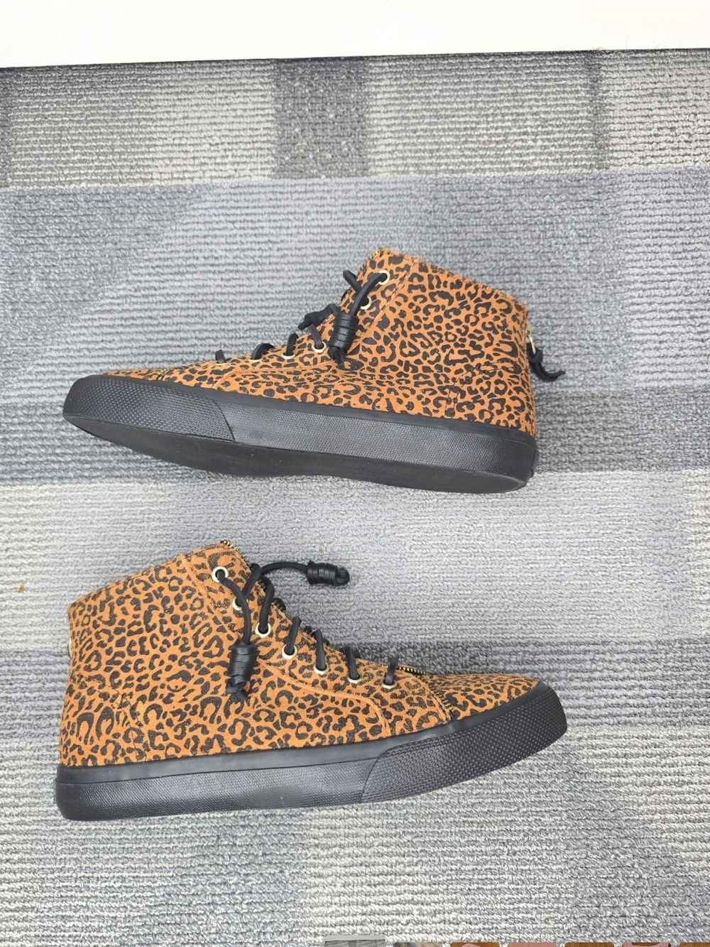 Sperry X Rebecca Minkoff High-Top Sneakers in Leopard Print with Black Sole NIB
